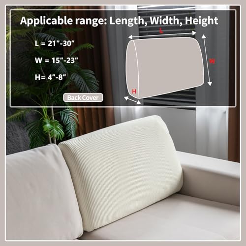 Stretch Couch Back Cushion Cover - Water-Resistant Sofa Slipcover, Ivory