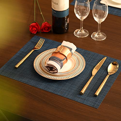 Navy Blue Vinyl Placemats Set of 4 - Heat Resistant & Washable Table Mats