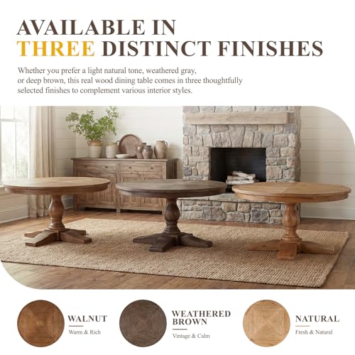 60-Inch Round Reclaimed Wood Dining Table with Pedestal Base - Farmhouse