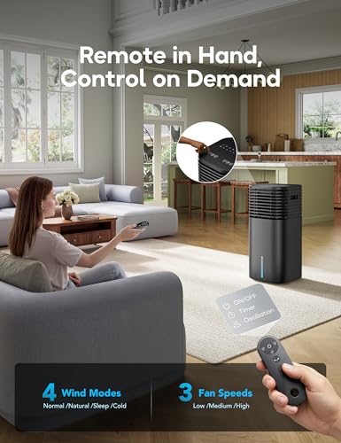 Portable Evaporative Air Cooler 24.3-Inch Bladeless Fan with Remote Control