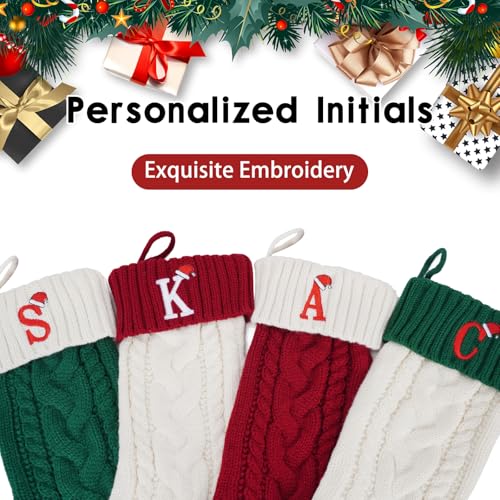 Personalized Monogram Christmas Stockings, 18 Inch Cable Knit Initial Stocking