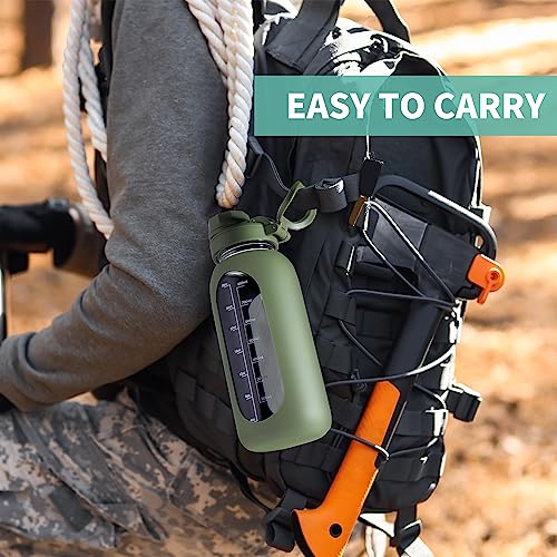 64 oz Glass Water Bottle with Time Marker & Silicone Sleeve