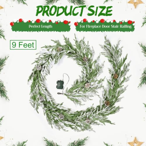 YoleShy 9 ft Flocked Norfolk Pine Garland with Lights