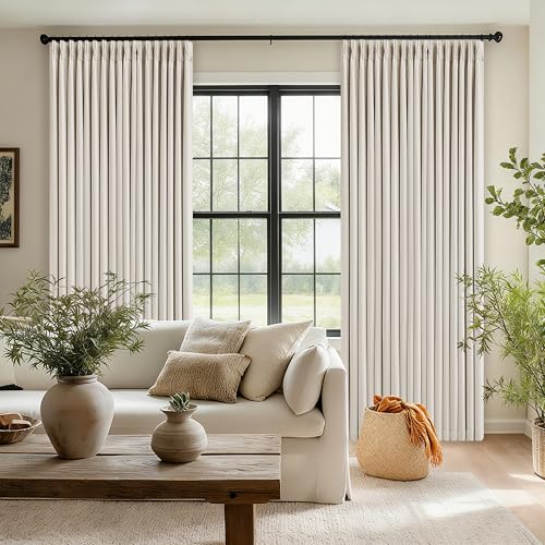 100% Blackout Pinch Pleated Linen Curtains - 90 Inch, 2 Panels, Cream