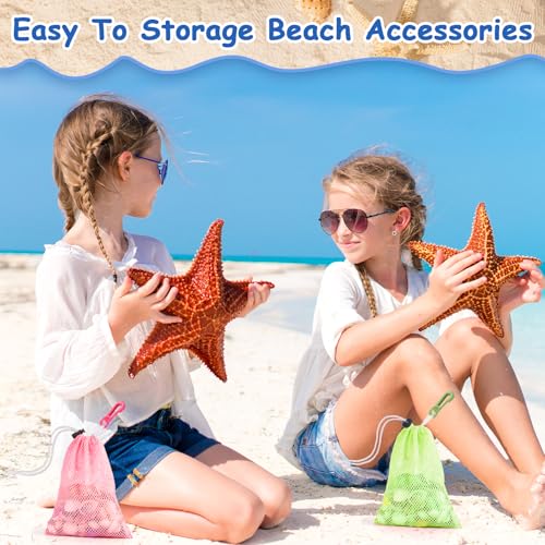 3 Pcs Mesh Beach Bags for Kids, Shell Collecting Net with Toggle Closure