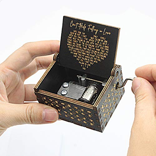 Engraved Wooden Hand Crank Music Box - Can't Help Falling in Love