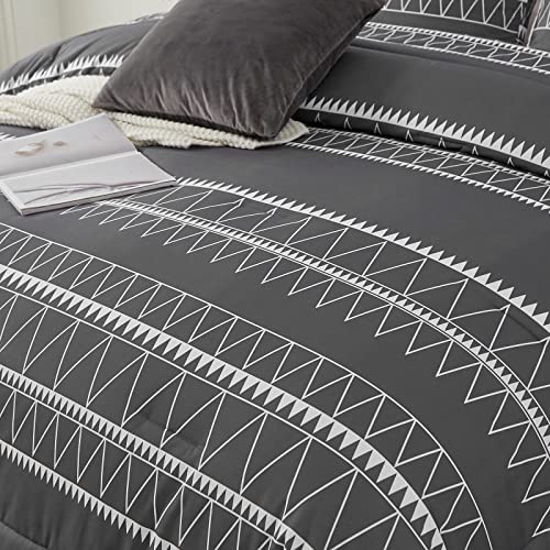 Dark Grey Reversible Comforter Set King - 3 Pieces, Lightweight Microfiber