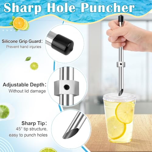 Stainless Steel Drink Straw Hole Puncher Set with Muddler and Accessories