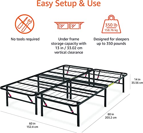 Amazon Basics Queen Metal Platform Bed Frame with Under-Bed Storage, 14-Inch