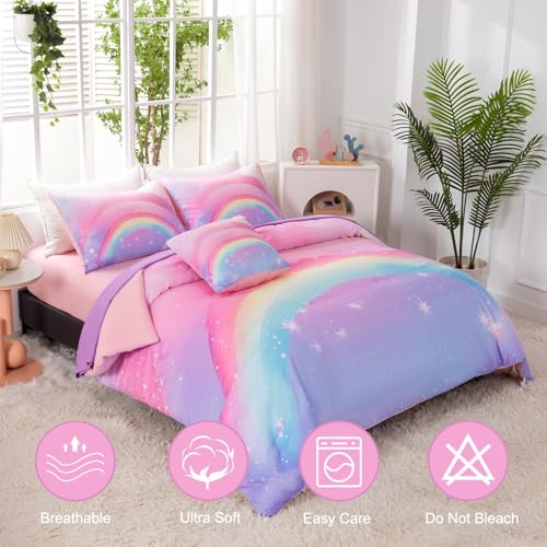 Rainbow Glitter Twin Comforter Set - 6-Piece Colorful Galaxy Bed in a Bag