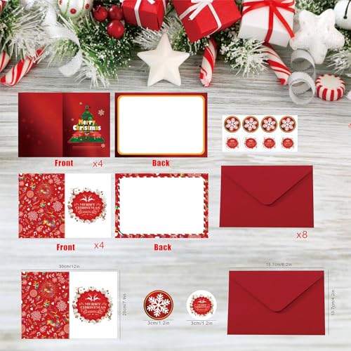 Merry Christmas Cards Set 8 An Envelope & Stickers Included 4x6 Inch Thank You Cards
