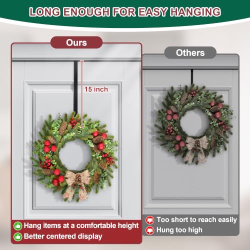 15-Inch Over the Door Wreath Hanger, Reversible Heavy-Duty Steel Door Hook