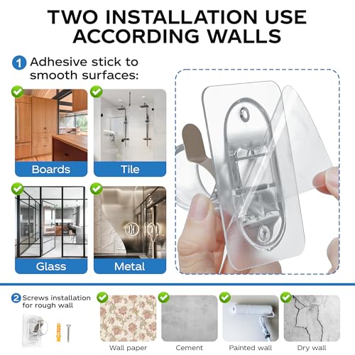 No Drill Curtain Rod Brackets, 8 Pack Heavy Duty Self Adhesive Rod Holders