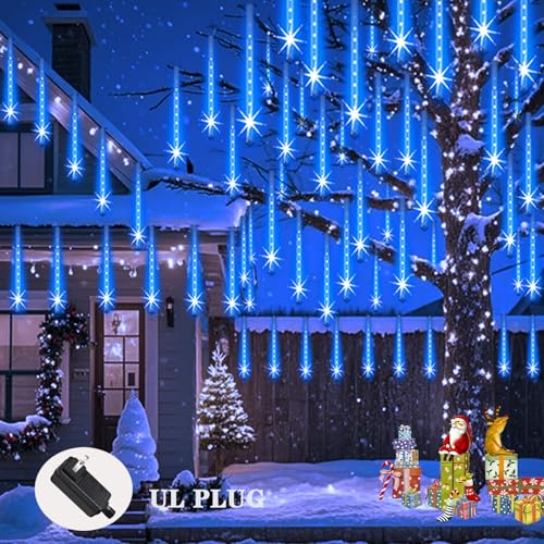 Blue Christmas Icicle Lights Outdoor 24 Tubes 48ft Meteor Shower Rain