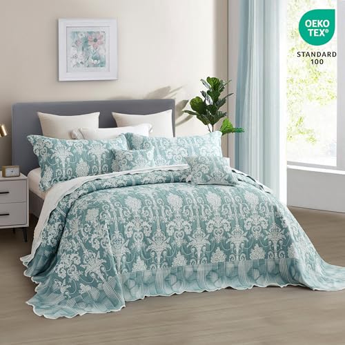 Oversized Alaskan King Bedspread Set, Soft Green Matelasse Design