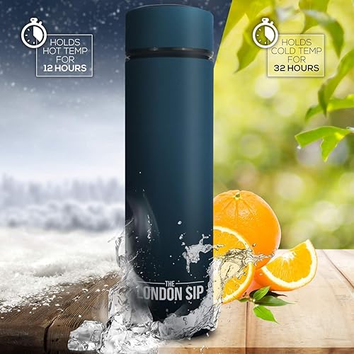 The London Sip Midnight Teal Multi-Purpose Tea Infuser Travel Mug & Tumbler, Double Wall Stainless Steel, Hot & Cold, 16.9oz