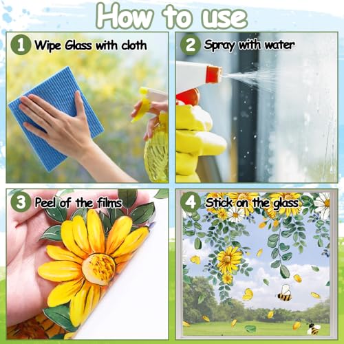 Spring Floral Window Clings - Daisy & Bee Decals, 8 Sheets