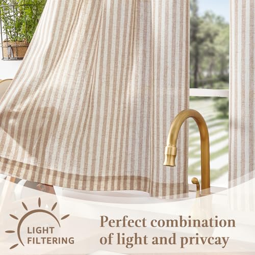 Striped Linen Kitchen Tier Curtains - 20 Inch Light Filtering Panels