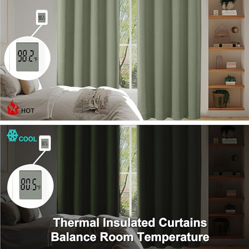 Sage Green Blackout Curtains 63 Inch - Thermal Insulated Drapes (2 Panel Set)