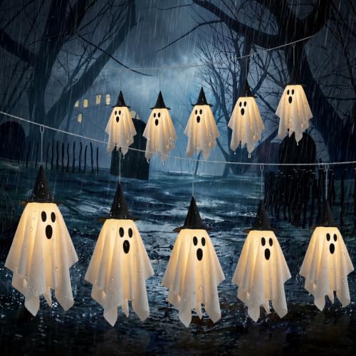 12.5ft Halloween Ghost String Lights with Hats - 8 Modes LED Garland