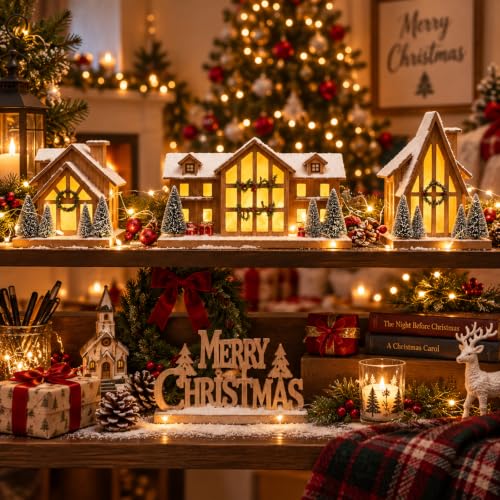 Christmas Decorations for Home Led Lighted Wooden Snow Winter Scene