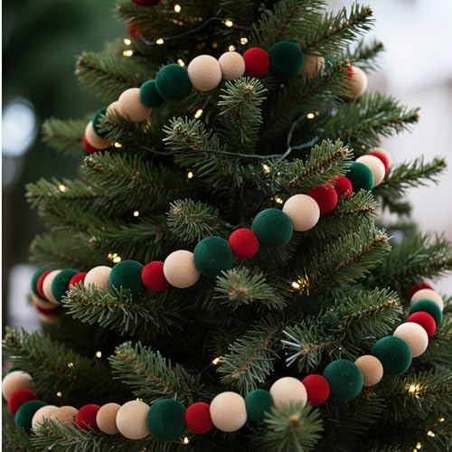 Canlierr 6ft Red & Green Velvet Bead Garland Christmas Tree Decorations