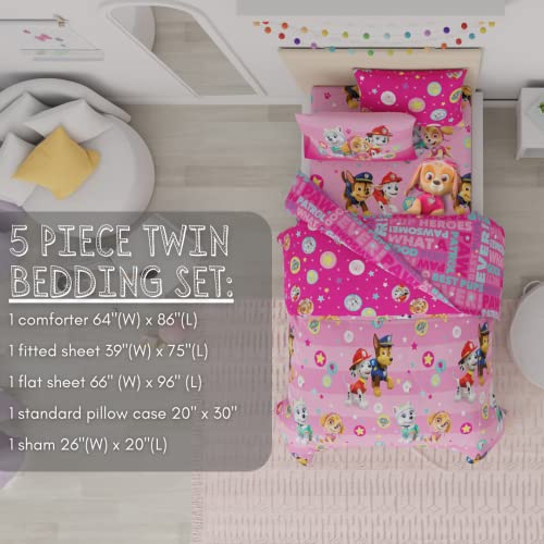 Paw Patrol Girls 5-Piece Twin Bedding Set - Soft Comforter & Sheet Set