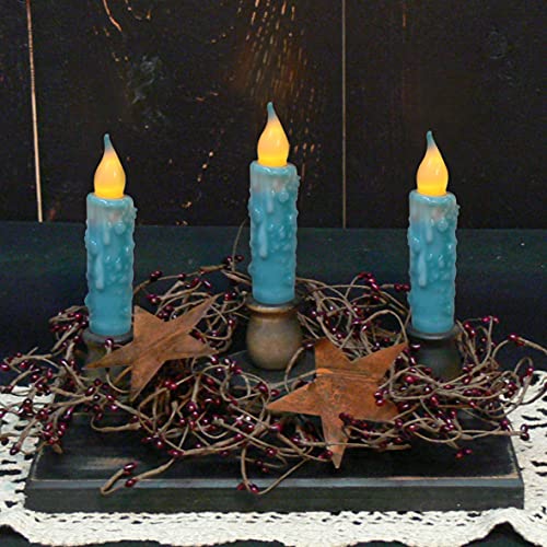 CVHOMEDECO Teal Flameless Taper Candles - Battery Operated, 3 Pack, 4-3/4 Inch