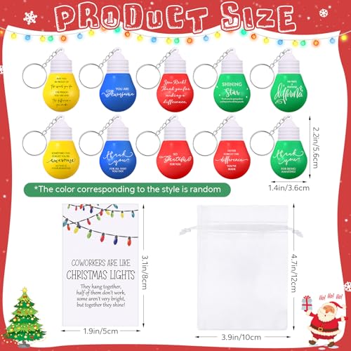 Landical Christmas Coworker Gift Set with 40 Light Bulb Keychains & Cards, 10 Styles