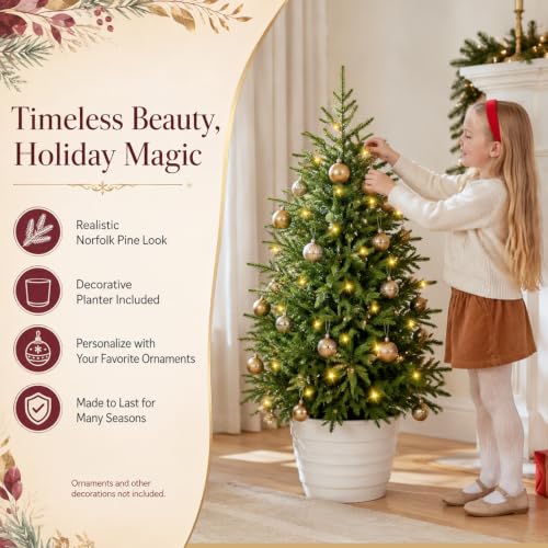 4FT Artificial Norfolk Pine Christmas Tree with Lights - Prelit Holiday Decor