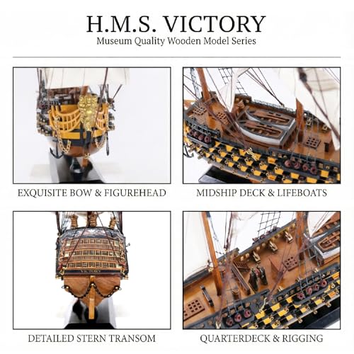 HMS Victory Model Ship, 24-Inch Handcrafted Wooden Naval Warship Display