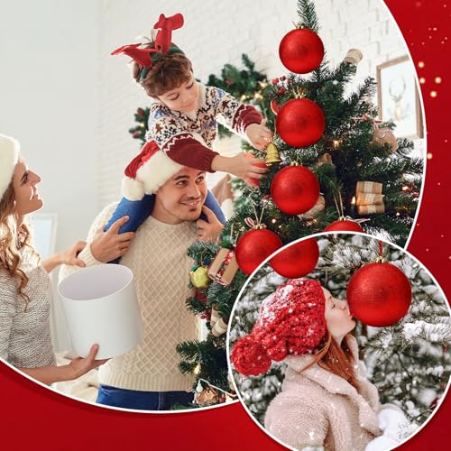 Poen 12-Pack Red 6 Inch Glitter Christmas Ball Ornaments - Holiday Decor