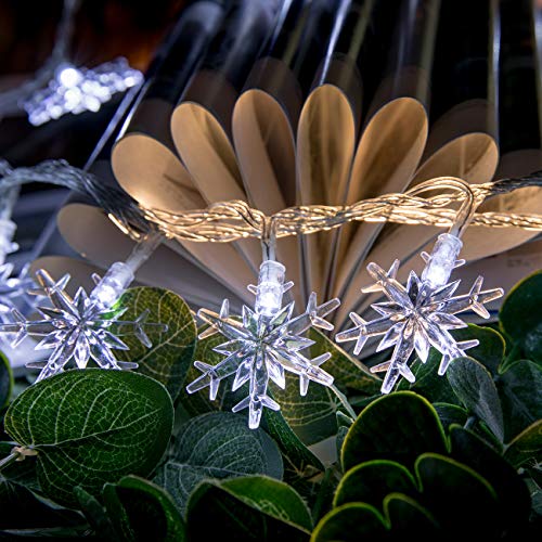AWQ 100 LED 49 ft Snowflake Christmas Lights, 8 Modes, White (Indoor/Outdoor)