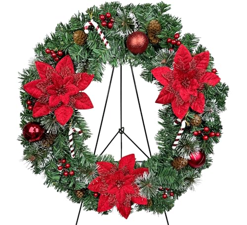 Artificial Christmas Wreath on Easel for Cemetery Grave Decoration - Weather Resistant Memorial Tribute