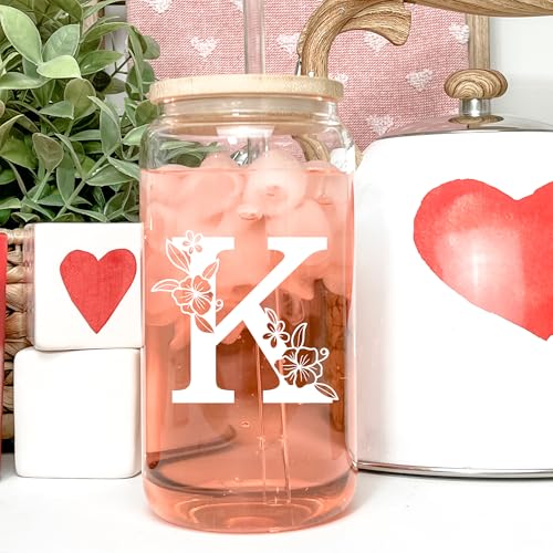 Personalized Monogrammed Iced Coffee Glass with Bamboo Lid and Straws