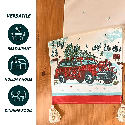 Folkulture Christmas Table Runner 14 x 90 Inches - Red & White, 100% Cotton