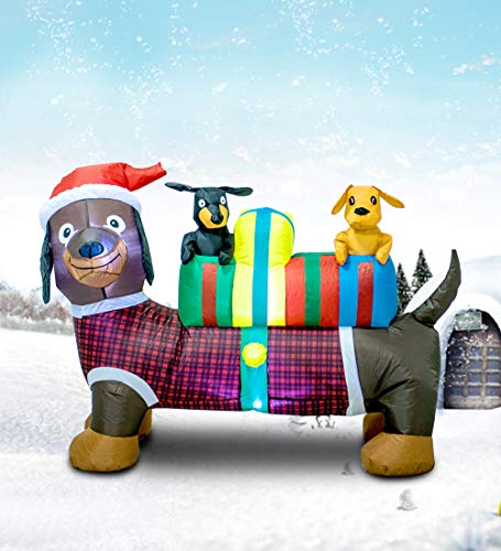 Christmas Inflatable Dachshund Dog with Hat - 4FT Holiday Yard Decor - Variation of Christmas Dachshund
