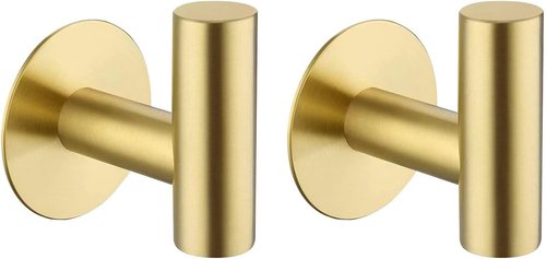 Bntuk Adhesive Hooks - Stainless Steel Waterproof Towel Holders for Bathroom & Kitchen | 2 Pack, Gold