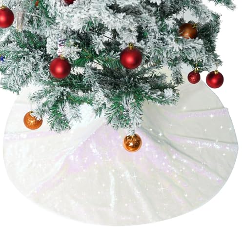 Iridescent White Sequin Christmas Tree Skirt - 36 Inch Round Base Cover