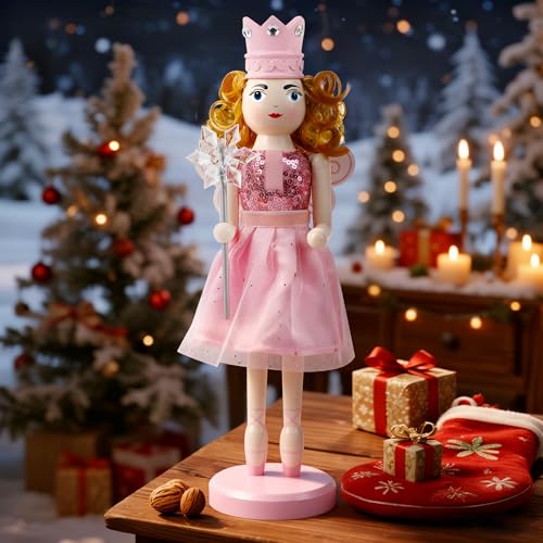 12 Inch Wooden Nutcracker Fairy Queen - Pink Fairy Queen Variation