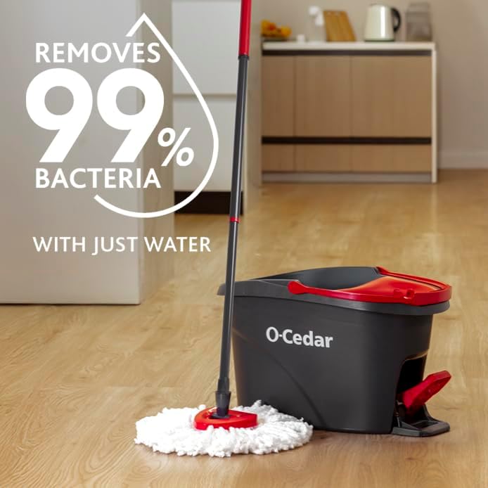 O-Cedar EasyWring Microfiber Spin Mop & Bucket System - Includes 1 Extra Refill, Red/Gray