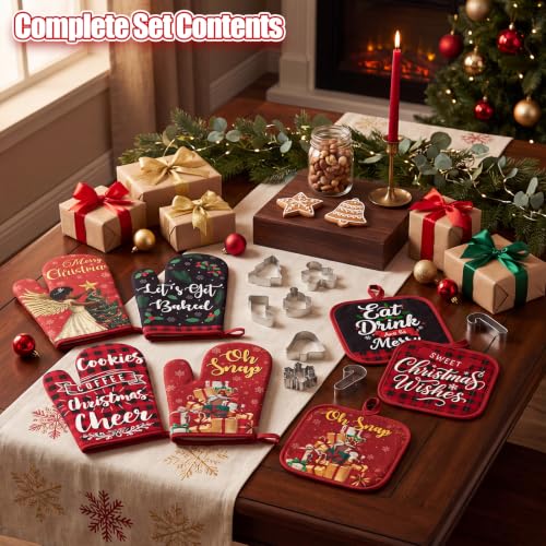Qinyoung 48 Pcs Christmas Oven Mitts & Pot Holders Set - Black Santa Theme