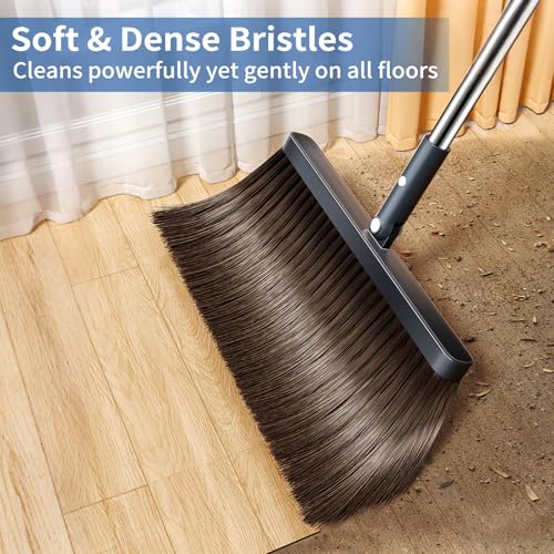 Broom and Dustpan Combo Set with 51.6" Adjustable Handle & Pet Hair Comb