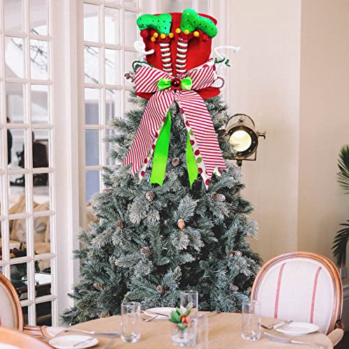 Lordaeron Red Velvet Christmas Tree Topper Hat with Elf Legs & Bowknot