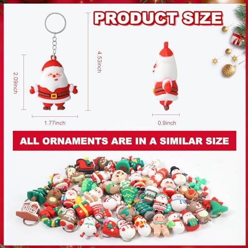 42-Piece Christmas Keychains Set with 3D Santa, Snowman, Reindeer Ornaments