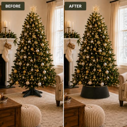 InSideOut Black Christmas Tree Collar - Modern Metal Xmas Tree Skirt, 10" H x 21" Top Ø 27" Base