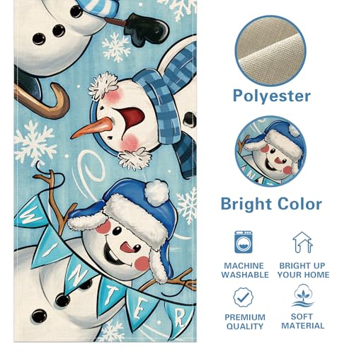 Croar Winter Skiing Snowman Blue Table Runner 13 x 72 in - Christmas Snowflake Decoration