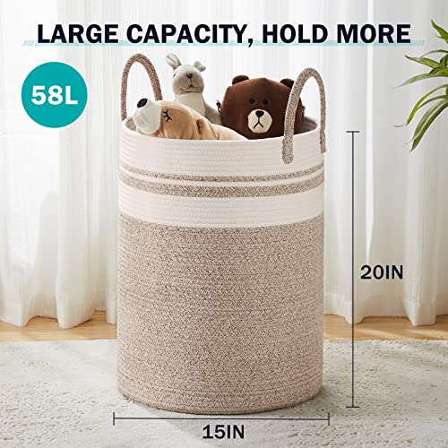 58L Tall Woven Cotton Rope Laundry Hamper Basket for Bedroom & Nursery