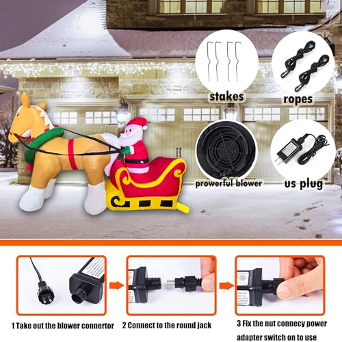 7FT Christmas Inflatable Santa on Sleigh with Horse - LED Yard Decor, Indoor Outdoor Holiday Decoration, JOYEASE A-7FT Horse Pulls Santa's Sleigh
