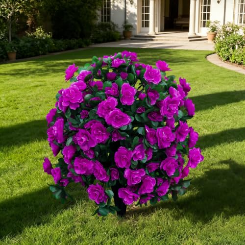 Artificial Azalea Topiary Ball with Ground Stake, UV-Resistant Faux Plant